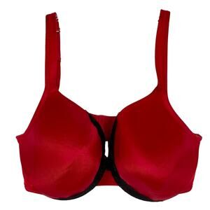 NWOT CACIQUE Bra 40DD Red Satin Black-Lace Bow Padded Wired 3-Hooks Adjust-Strap